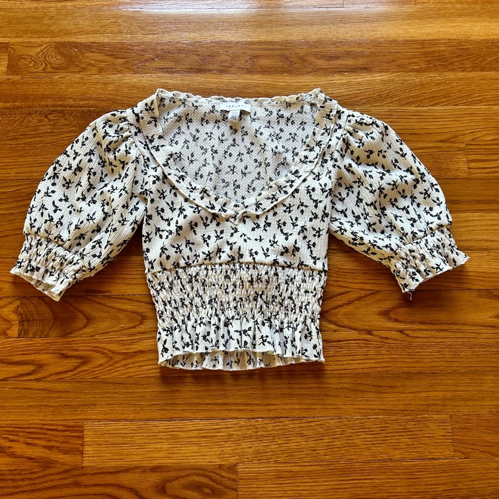 Topshop Black and White Puff Sleeve Blouse